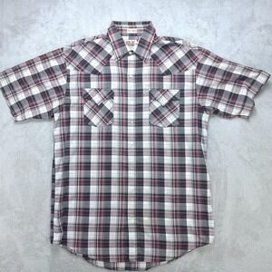 Vintage Ely Cattleman Mens LG Tall Western Pearl Snap Plaid Short Sleeve Shirt